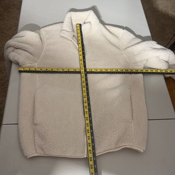 Uniqlo Fleece Sherpa Jacket Womens Medium Cream High Neck Full Zip Front Cozy M - Picture 2 of 13